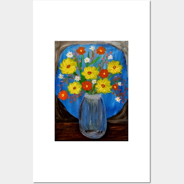 Flowers in a jar in a window at night Wall Art by kkartwork